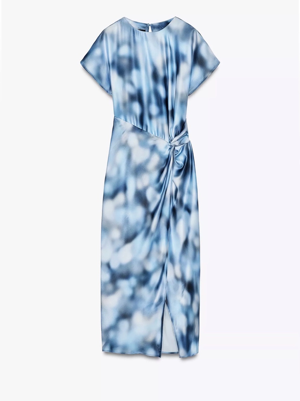 Zara Satin Effect Tie-Dye Midi Dress - Blue